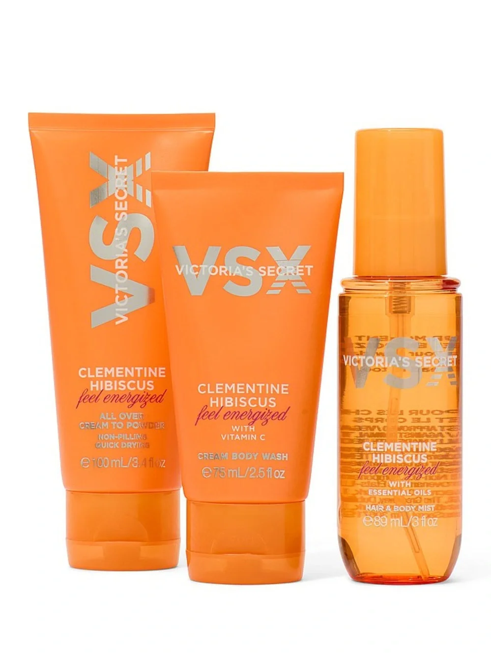 Victoria’s Secret 3 Piece Clementine Hibiscus Feel Energized Travel Set~$40~New!